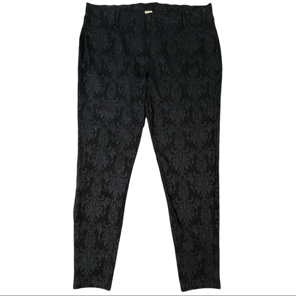 Faded glory XXL black legging style pants, fancy damask designs, stretchy waist - Picture 1 of 11